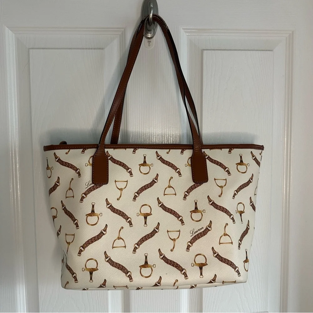 Lauren Ralph Lauren Cream and Brown Tote with Playful Pattern - Picture 7 of 7